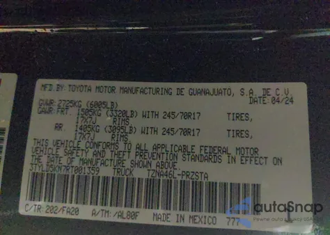 2024 Toyota Tacoma Sr z USA, uszkodzony, nr VIN 3TYLD5KN7RT001359